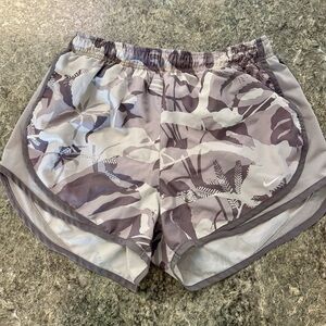 Nike Gray and White Athletic Shorts with Camo Design